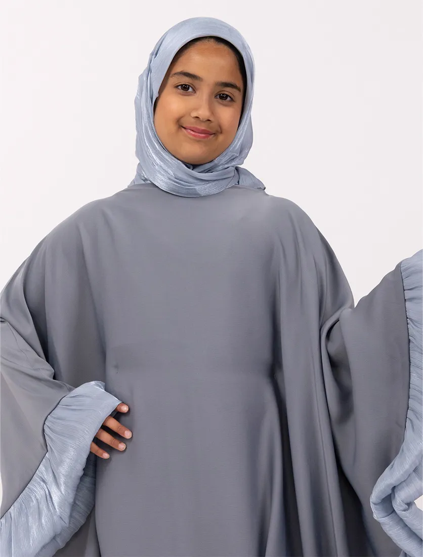 Blue Girls Organza Trim Kaftan